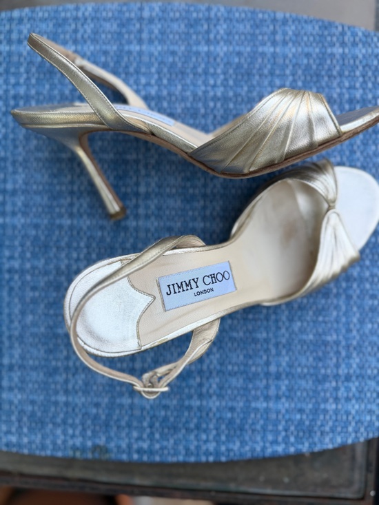 Jimmy Choo Shoes - Jimmy Choo Metallic Gold Pleated Open-Toe Slingback Heels